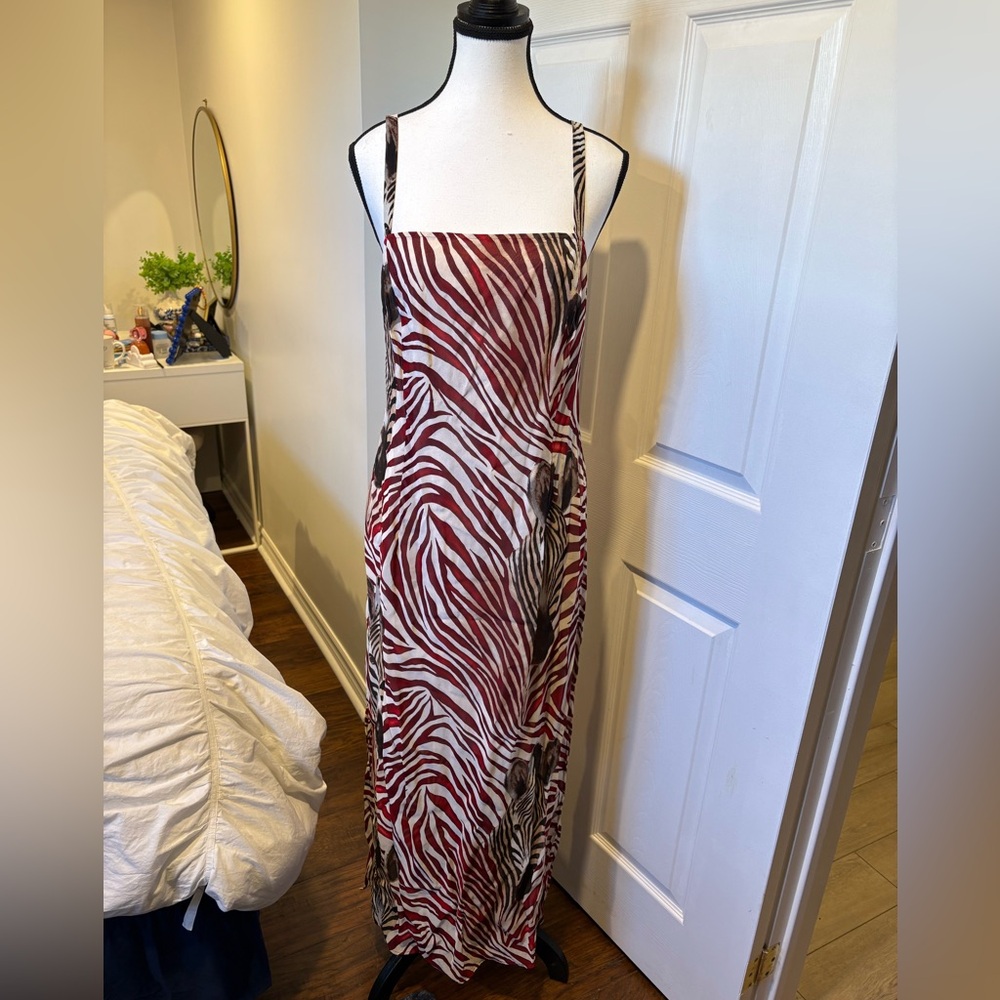 Vintage Joseph Ribkoff 2 Piece Maxi Dress Set Size 16 Zebra Animal Print